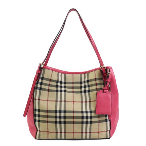 Burberry Shoulder Bag Nylon Canvas Leather Pink x Beige Women's 55728g - Picture 1 of 5